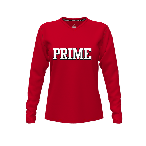 [FTLVCFRD-FYXS-LOGO2] Decker Comfort T-Shirt (Female Youth XS, Red, V Neck, Logo 2, Long Sleeve)