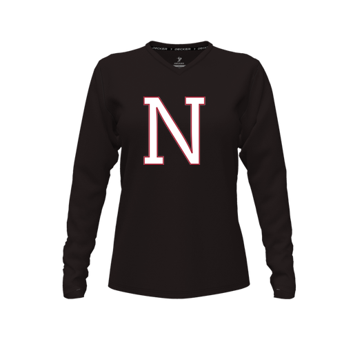 [CUS-DFW-TEES-PER-VNK-LSL-BLK-FYXS-LOGO1] Decker Performance T-Shirt (Female Youth XS, Black, V Neck, Logo 1, Long Sleeve)