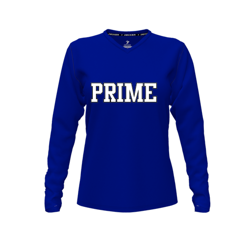[CUS-DFW-TEES-PER-VNK-LSL-RYL-FYXS-LOGO2] Performance T-Shirt (Female Youth XS, Royal, V Neck, Logo 2, Long Sleeve)