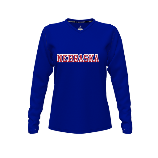[CUS-DFW-TEES-PER-VNK-LSL-RYL-FYXS-LOGO3] Performance T-Shirt (Female Youth XS, Royal, V Neck, Logo 3, Long Sleeve)