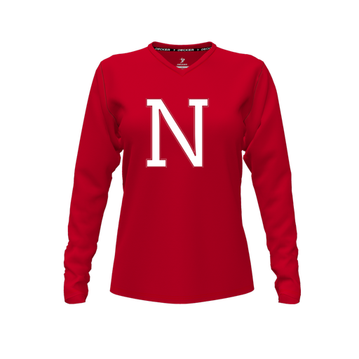 [CUS-DFW-TEES-PER-VNK-LSL-RED-FYXS-LOGO1] Performance T-Shirt (Female Youth XS, Red, V Neck, Logo 1, Long Sleeve)