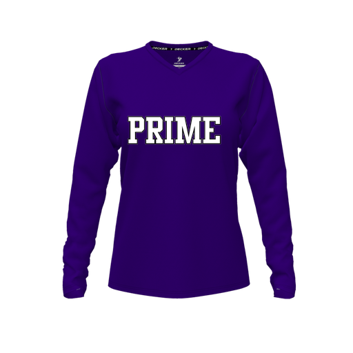 [CUS-DFW-TEES-PER-VNK-LSL-PUR-FYXS-LOGO2] Decker Performance T-Shirt (Female Youth XS, Purple, V Neck, Logo 2, Long Sleeve)